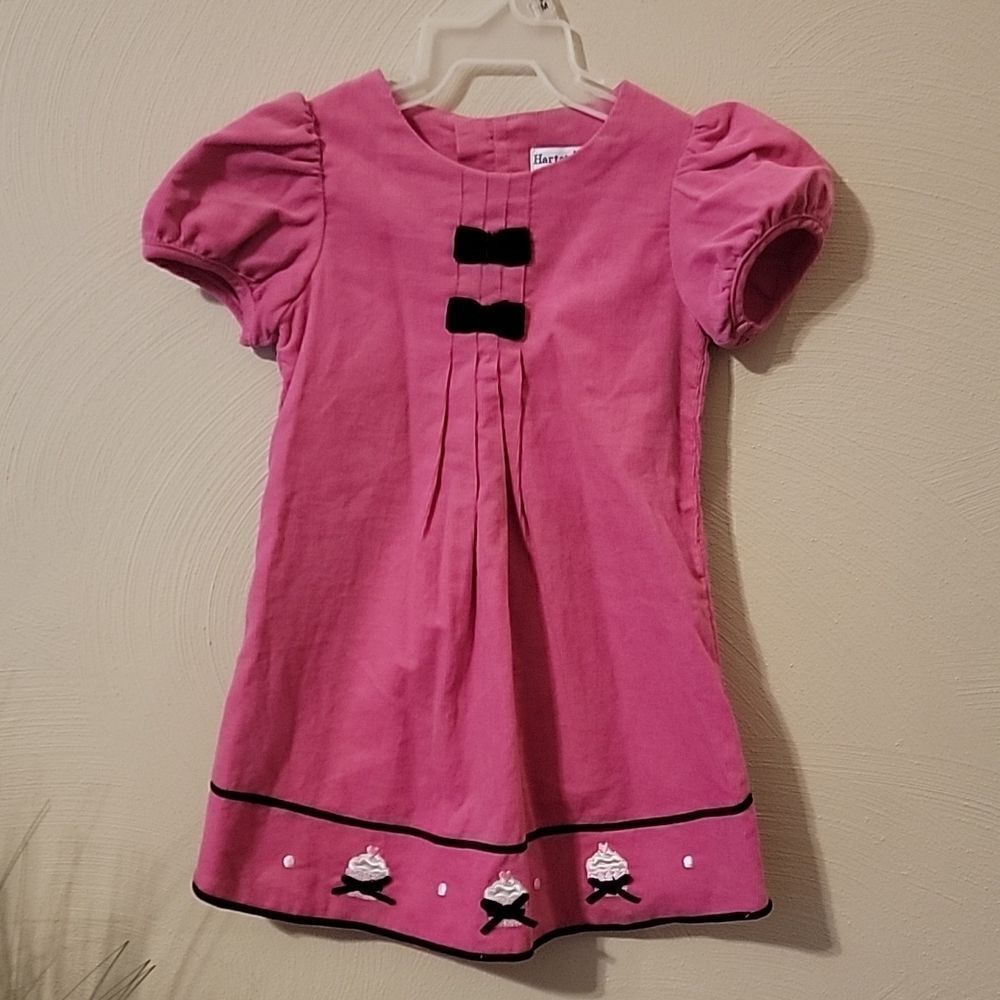 HARTSTRINGS BABY PINK CORDUROY DRESS WITH CUPCAKES ON HEM, SIZE 12 MONTHS